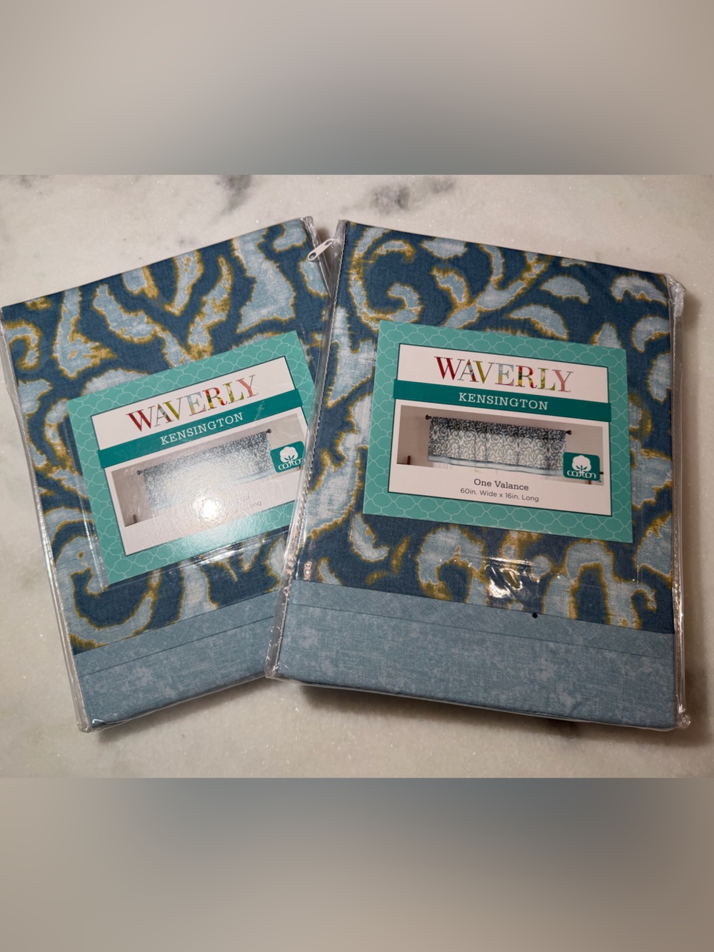 Waverly Kensington Blue and Gold Window Valances set of 2 New